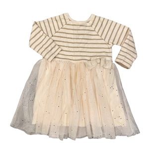 Petit Bateau gold and cream stripe baby girl dress